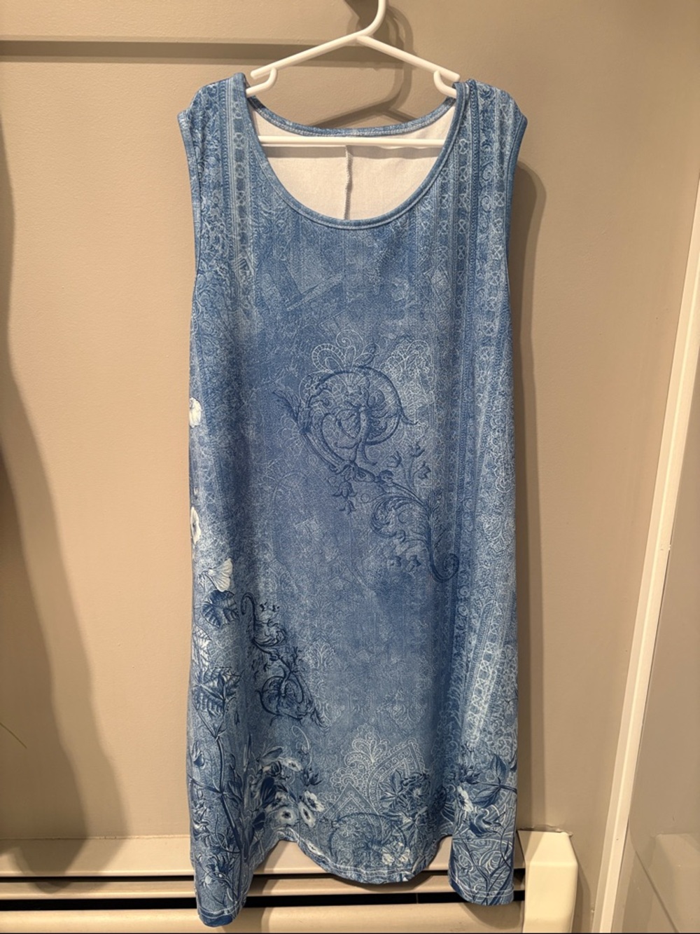 Blue Sleeveless Floral Print Midi Dress